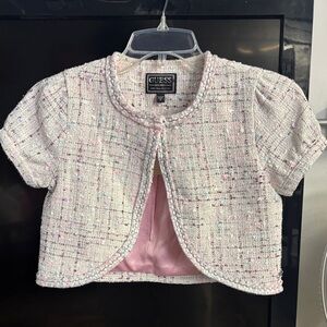 Guess Girls Pink and Cream Tweed Jacket Size 10
